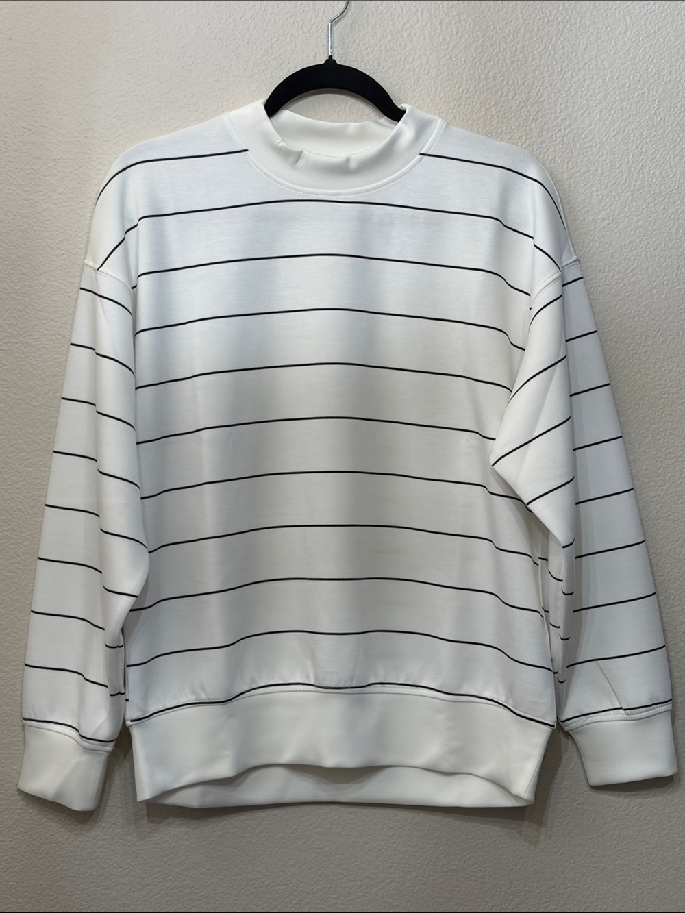 Women's White Crewneck Stripe Sweatshirt